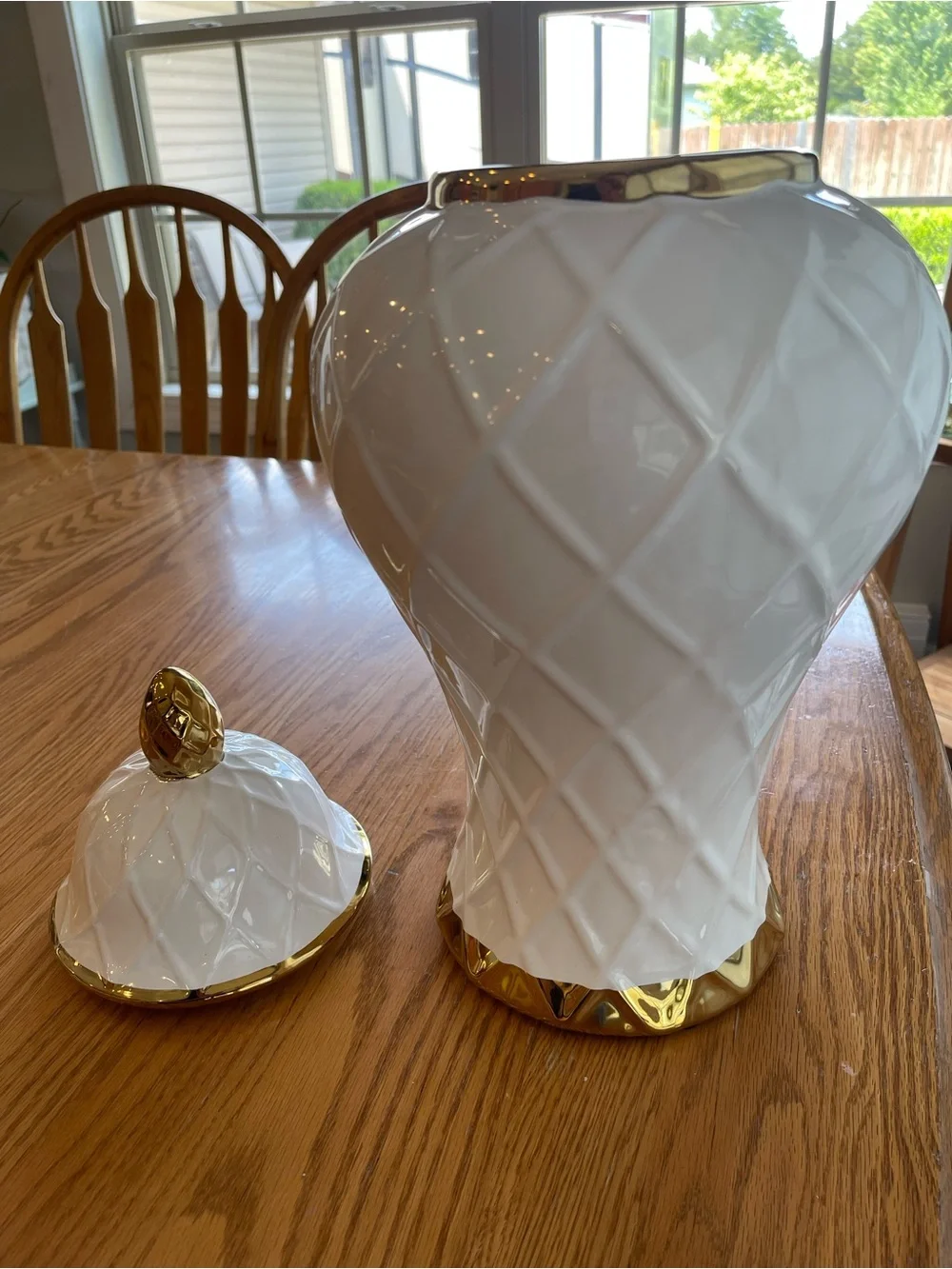 NEW Cream Ceramic Decorative Lidded Vase with Gold Accents🌼